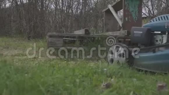 割草机在后院割草园艺背景视频的预览图