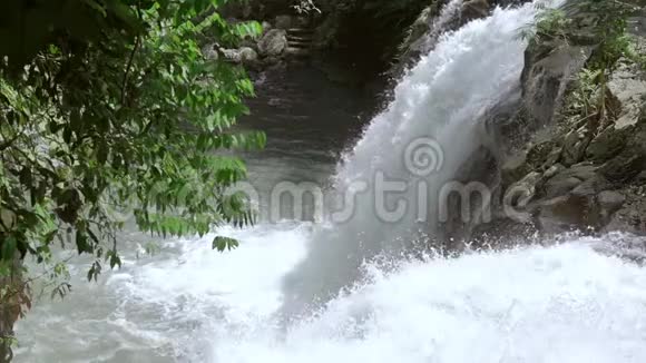 森林河上的瀑布慢动作视频的预览图