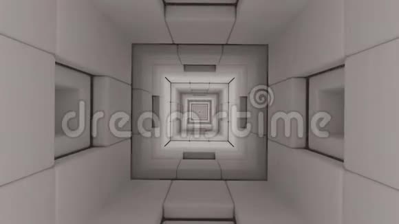 循环隧道未来广场立方体黄金和白色走廊三维插图视频的预览图
