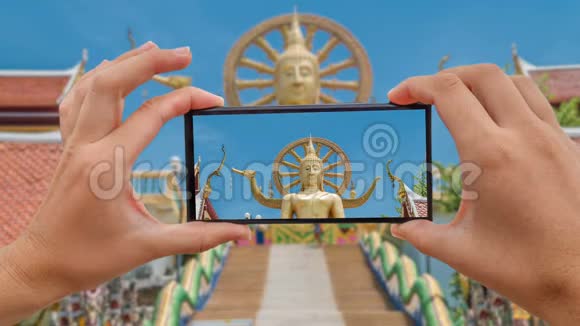 大佛像流动摄影摄像泰国萨梅岛的象征和主要地标旅游视频的预览图