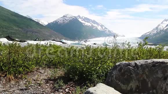 俯瞰美国阿拉斯加惠蒂埃冰川的徒步旅行路线视频的预览图