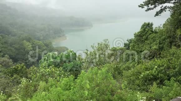 印度尼西亚巴厘岛雾中坦布林根湖全景视频的预览图