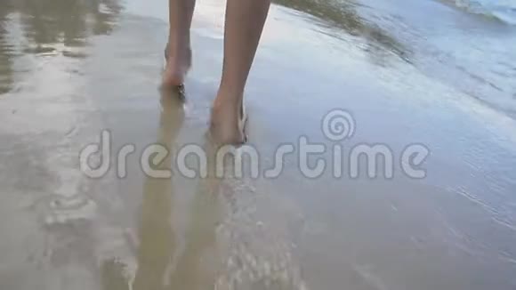 小可爱的女孩在海滩上散步视频的预览图