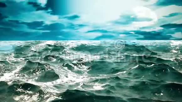 高质量的海洋波浪动画背景上有美丽的夜空四处游荡视频的预览图