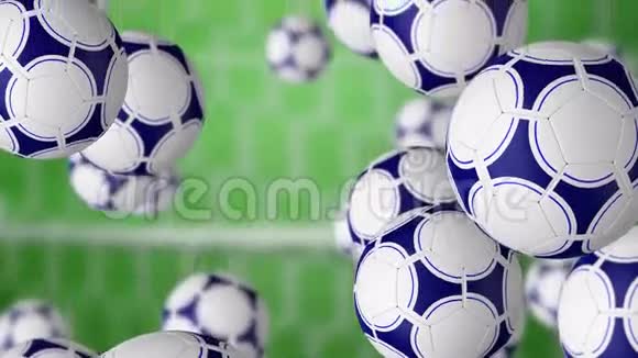 足球球落在足球大门和绿草地上4K无缝环ProRes剪辑视频的预览图