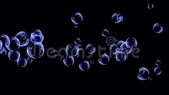 深蓝色飞行气泡背景黑色背景上带有深蓝色气泡的运动镜头构图摘要视频的预览图