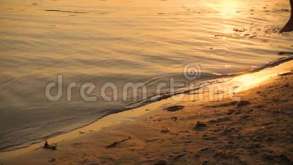 日落时两个孩子跑到海滩的剪影视频的预览图