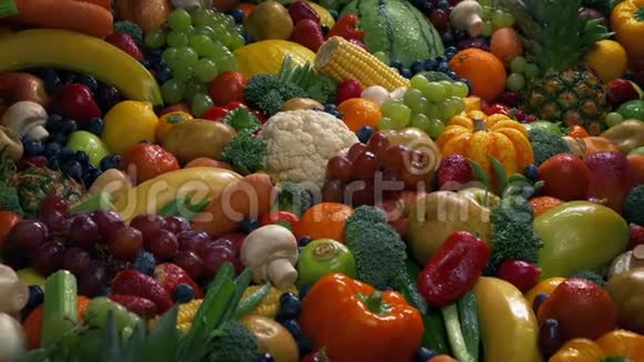 健康饮食水果和蔬菜堆视频的预览图