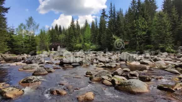 满是岩石的山河流水捷克共和国吉泽拉河视频的预览图