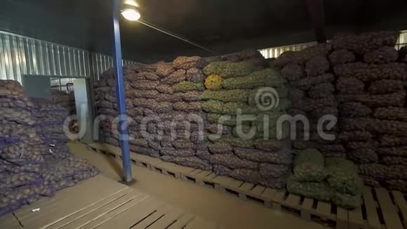 仓库里装土豆的袋子全景视频的预览图