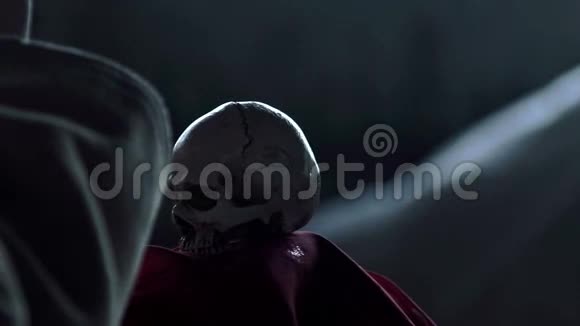 红色毯子上的人类头骨视频的预览图