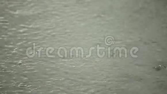 水上大雨秋季天气雨滴和气泡水滴掉进水库里慢速视频视频的预览图