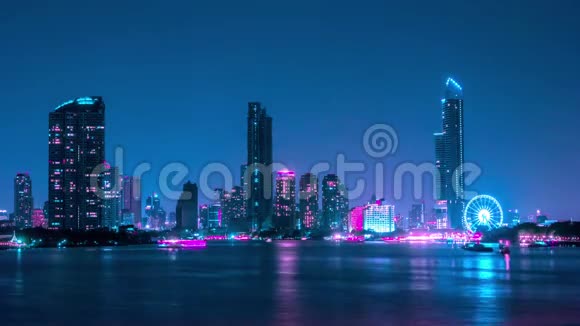 曼谷夜间潮法拉河的气氛视频的预览图