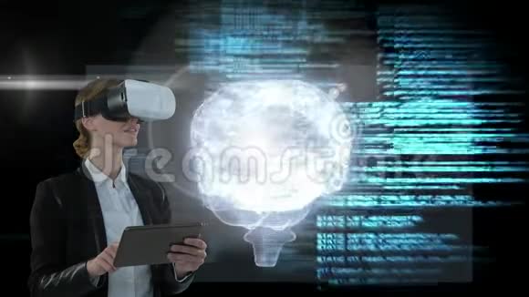 商业女性使用虚拟现实耳机的数字复合视频视频的预览图