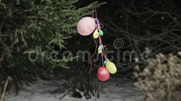冬天旧气球挂在树上视频的预览图