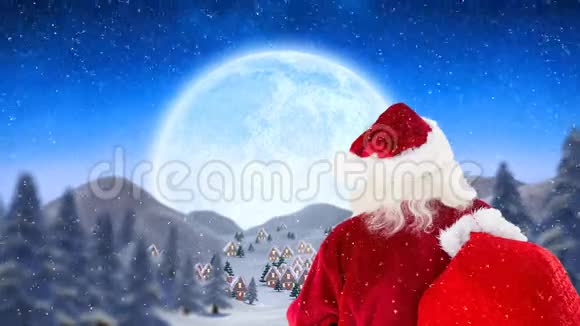 圣诞老人条款在雪景和降雪中徘徊视频的预览图