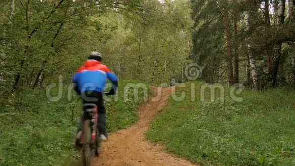 少年骑自行车穿过树林视频的预览图