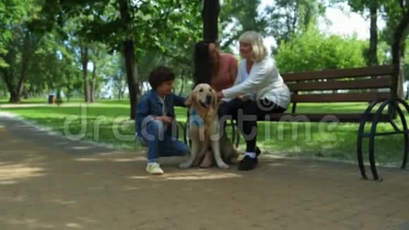 一家人带着狗在公园里休息视频的预览图