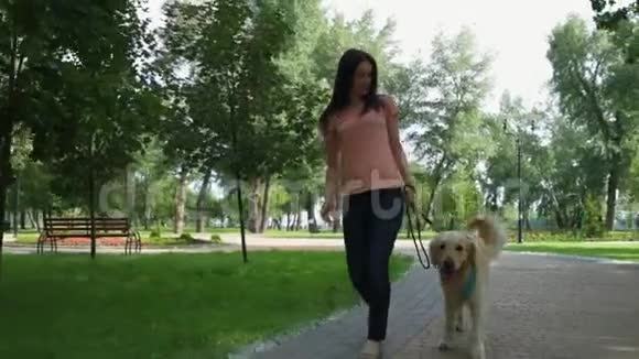 可爱的美女和她的狗一起散步视频的预览图