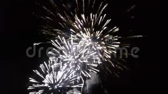 五颜六色的烟花用彩色的灯光爆炸充满夜空的黑暗视频的预览图