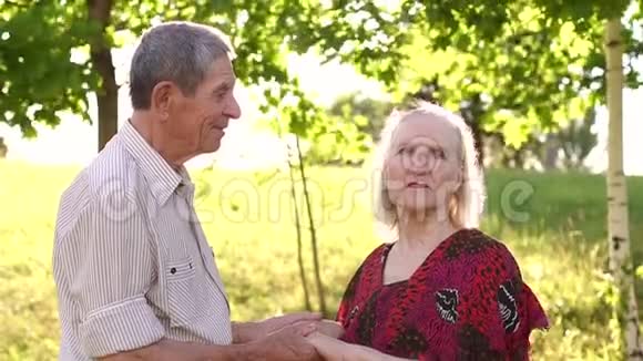 快乐的祖父母夏天在公园散步视频的预览图