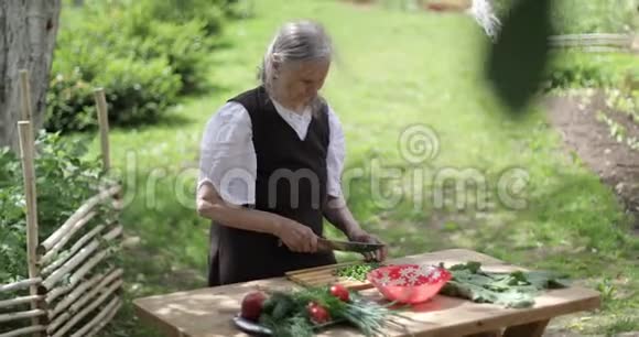 一位做新鲜蔬菜沙拉的老妇人视频的预览图