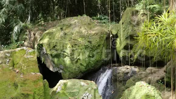 位于巴厘岛GaaGajah的佛寺和印度教寺庙之间的峡谷附近的泉水视频的预览图