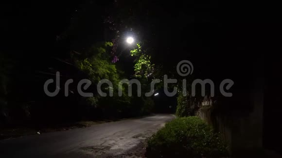 在一个安静的夜晚路旁有一扇老式风格的明亮的门夜晚全景视频的预览图