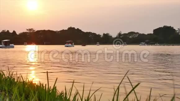 美丽的湖在日落时有金色的阳光视频的预览图