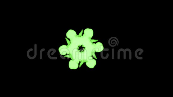 黑色背景上强大的荧光绿色墨水流从中央向四面八方溶解在水中视频的预览图