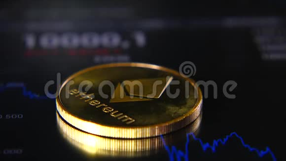金币的Etalum背景上的图形股票图表密码货币的集中视频的预览图