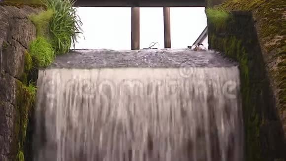 近距离拍摄一个人造的小瀑布视频的预览图