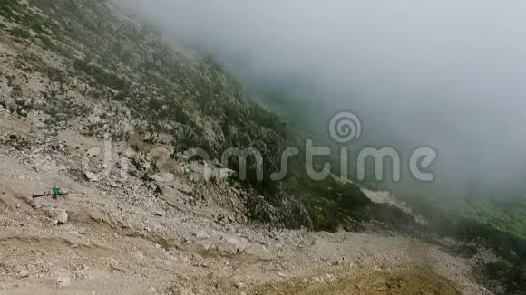 薄雾般的森林空中的景色从云层中飞过视频的预览图