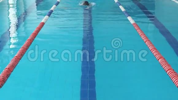 游泳运动员女孩在游泳池里慢动作跳跃和欢呼视频的预览图