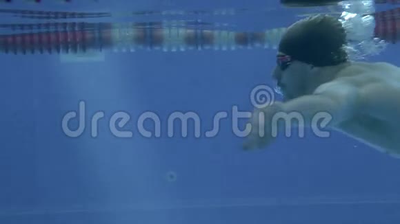 男子游泳运动员在游泳池中蛙泳慢动作视频的预览图