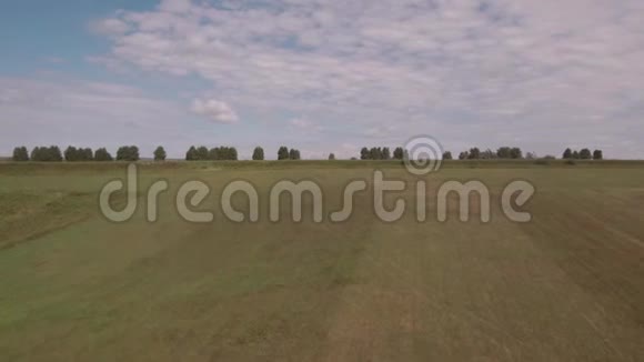 空气视图收获后的农业田在收获季节和耕作季节干草在田间打包4K视频的预览图