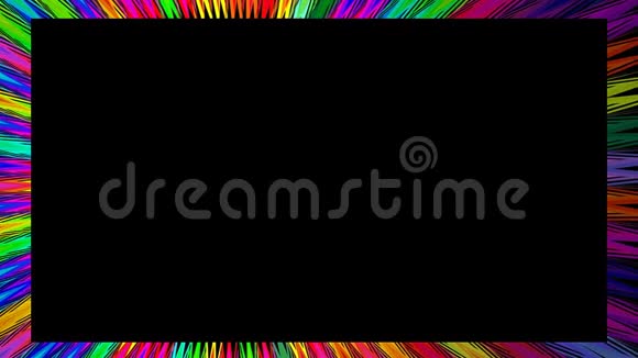 黑色背景上带有彩虹彩色光线的动画视频框架迷幻的重要边界视频的预览图