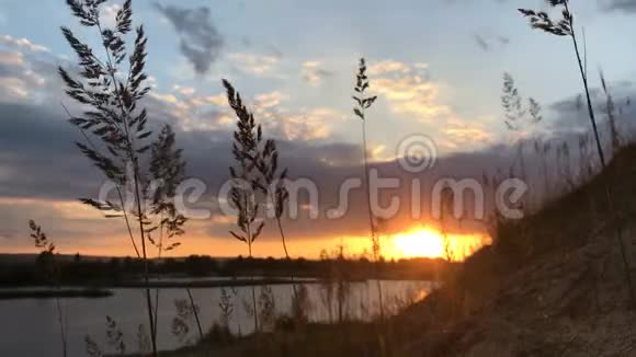 宁静的湖面上橙色的日落视频的预览图