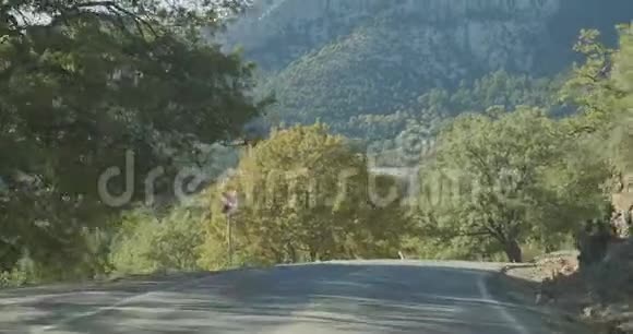 秋天森林覆盖的道路上视频的预览图