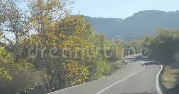 秋天森林覆盖的道路上视频的预览图