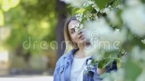 夏日公园散步的年轻美女视频的预览图