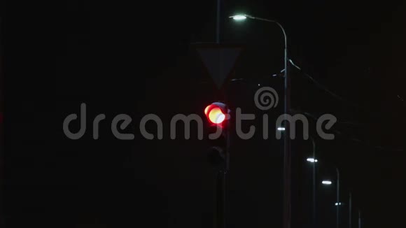 雪中夜晚的红绿灯视频的预览图