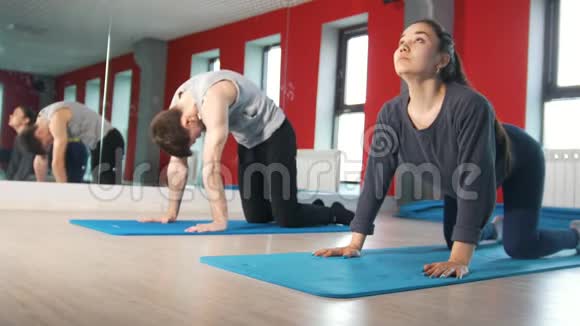 年轻男女在健身房的地毯上训练视频的预览图