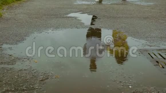 一对夫妇在堤岸雨后散步跳舞视频的预览图