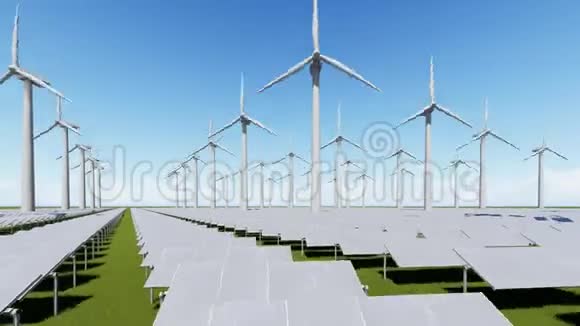 太阳能电池板农场和风力发电机视频的预览图