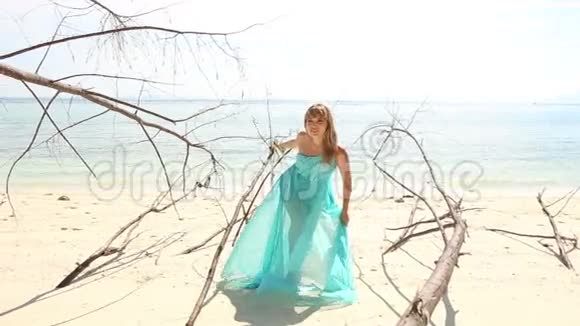 穿透明裙子的金发女郎海滩视频的预览图