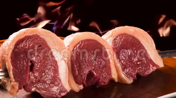 生皮卡尼亚传统巴西烤肉带火背景视频的预览图