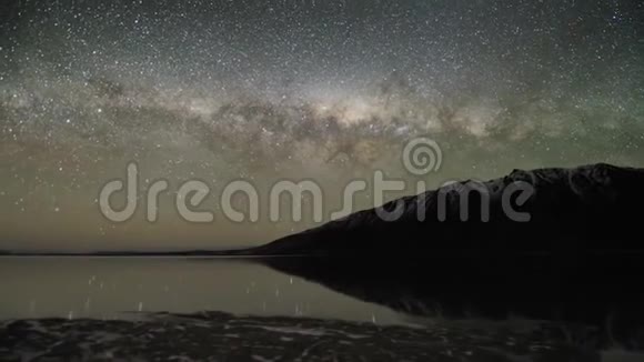 不可思议的时间流逝稳定的长时间曝光海景流星雨银河系在北极光夜空中视频的预览图