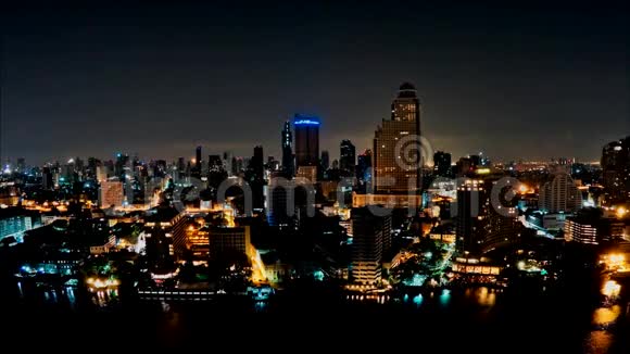 全景大城市夜景照明曼谷市区现代建筑泰国视频的预览图