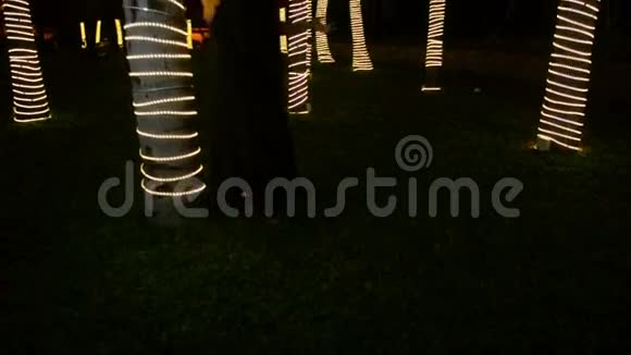 以光植作装饰的树木中的少女视频的预览图